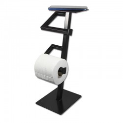 Suporte para 2 Papel Higiênico com Base para Celular Linha Ferro Idustrial Preto