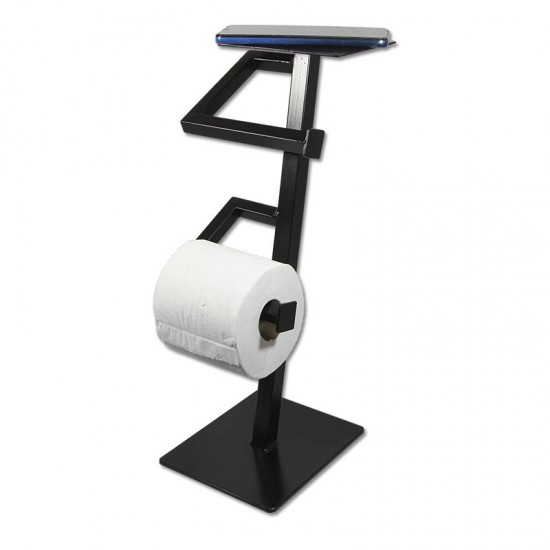 Suporte para 2 Papel Higiênico com Base para Celular Linha Ferro Idustrial Preto