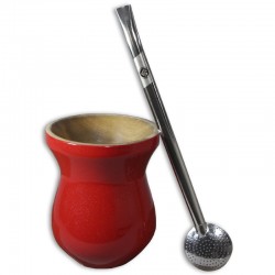 Cuia Tradicional Madeira Imbuia Vermelha com Bomba Inox Internacional