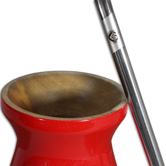 Cuia Tradicional Madeira Imbuia Vermelha com Bomba Inox Internacional