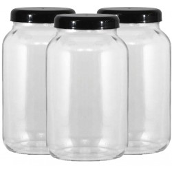 Conjunto 3 Potes Para Mantimentos Vidro 3,2L Preto