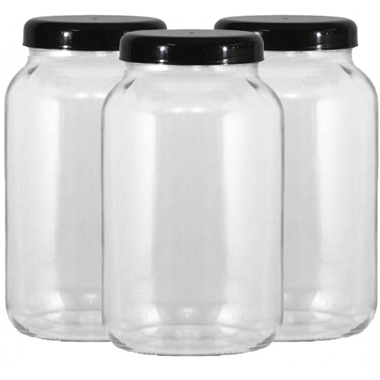 Conjunto 3 Potes Para Mantimentos Vidro 3,2L Preto