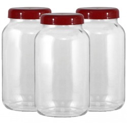 Conjunto 3 Potes Para Mantimentos Vidro 3,2L Vermelho