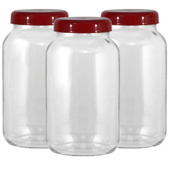 Conjunto 3 Potes Para Mantimentos Vidro 3,2L Vermelho