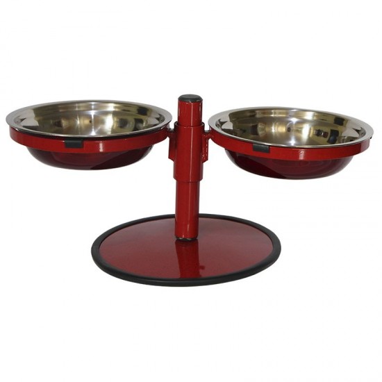 Comedouro Metal Duplo Pequeno com Altura Regulável – Vermelho Pigmentado