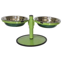 Comedouro Metal Duplo Pequeno com Altura Regulável – Verde Pigmentado