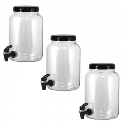 Kit 3 Barricas Vidro com Tampa e Torneira Cromo Plasticas PRETO