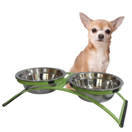Comedouro Duplo Mini Metal e Pratos em Inox – Verde Pigmentado