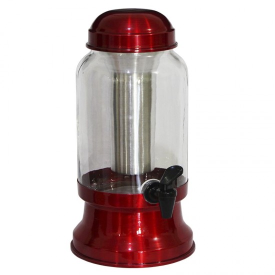 Barrica Suqueira de Vidro 3.2 litros com Porta Gelo Vermelho Verniz
