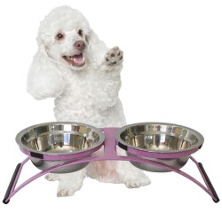 Comedouro Duplo Mini Metal e Pratos em Inox – Rosa Pigmentado