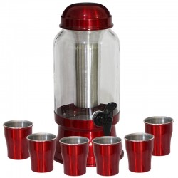 Barrica Suqueira 3,2 Lt com Copos e Porta Gelo Completa Vermelho Verniz