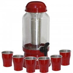 Barrica Suqueira 3,2 Lt com Copos e Porta Gelo Completa Vermelho Pigmentado