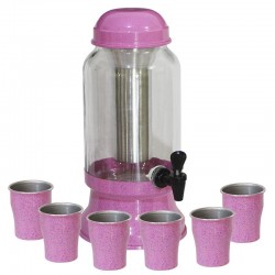 Barrica Suqueira 3,2 Lt com Copos e Porta Gelo Completa Rosa Pigmentado