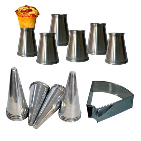 Kit Pizza Cone: 6 Suportes assar + 12 Cones 12cm + Faca