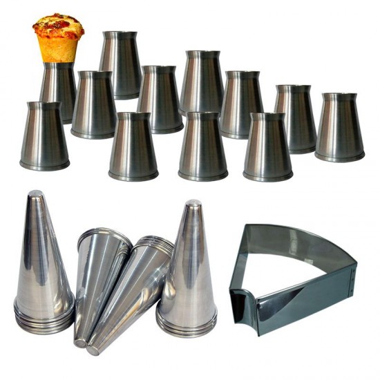 Kit Pizza Cone: 12 Suportes assar + 24 Cones 12cm + Faca