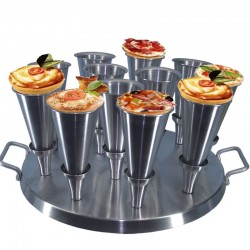 kit Forma Para Pizza Cone com 24 Cones 12cm Alumínio para 12 Pizzas com Faca
