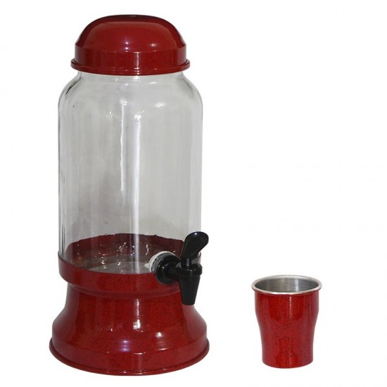 Suqueira Barrica para Suco em Vidro 3,2 Litros Vermelho Pigmentado
