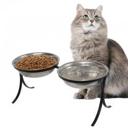 Comedouro Alto para Gatos em Inox Duplo – Preto
