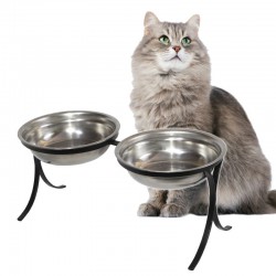 Comedouro Alto para Gatos em Inox Duplo – Preto