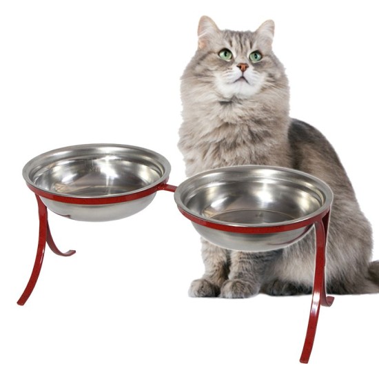 Comedouro Alto para Gatos em Inox Duplo – Vermelho