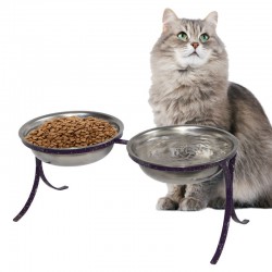 Comedouro Alto para Gatos em Inox Duplo – Roxo
