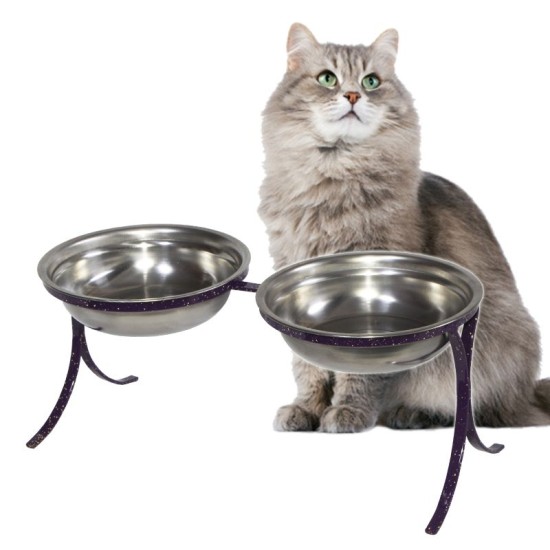 Comedouro Alto para Gatos em Inox Duplo – Roxo