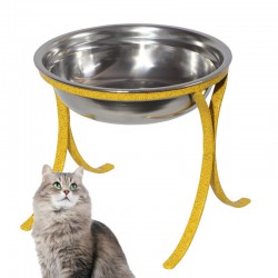Comedouro Alto para Gatos em Inox Simples 580ml – Amarelo