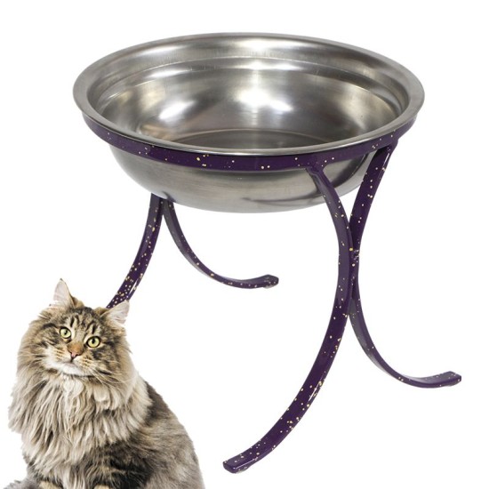 Comedouro Alto para Gatos em Inox Simples 580ml – Roxo