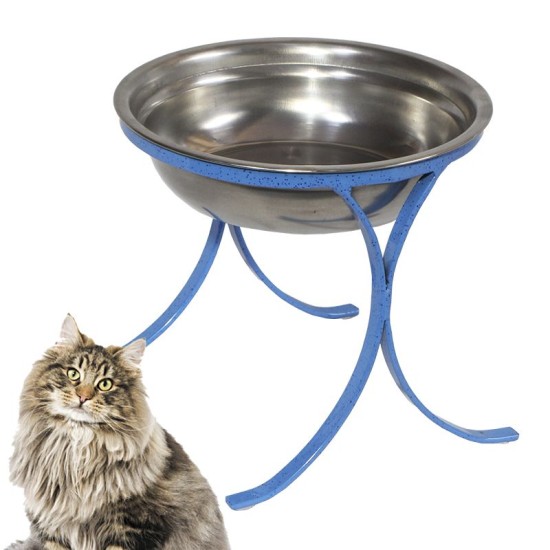 Comedouro Alto para Gatos em Inox Simples 580ml – Azul