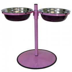 Comedouro Metal Duplo Grande com Altura Regulável – Rosa Pigmentado