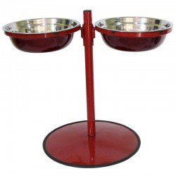 Comedouro Metal Duplo Grande com Altura Regulável – Vermelho Pigmentado