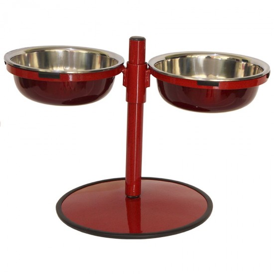 Comedouro Metal Duplo Médio com Altura Regulável – Vermelho Pigmentado
