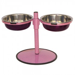 Comedouro Metal Duplo Médio com Altura Regulável – Rosa Pigmentado