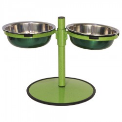 Comedouro Metal Duplo Médio com Altura Regulável – Verde Pigmentado
