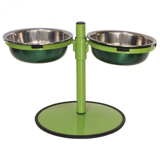 Comedouro Metal Duplo Médio com Altura Regulável – Verde Pigmentado